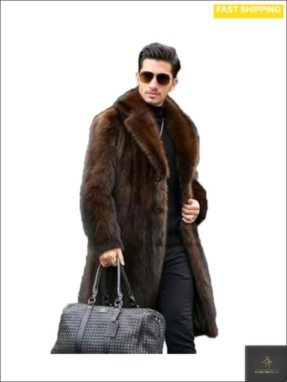 Men's Long Faux Fur Coat Single Breasted Warm Winter Trench Fluffy